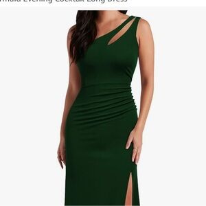 Elegant  One-Shoulder Dress ( Dark Green)
